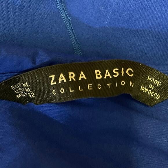 Zara Blue Sleeveless Pearl Embellished Frill Ruffle Lace Up Back Blouse Top XL - Picture 4 of 5